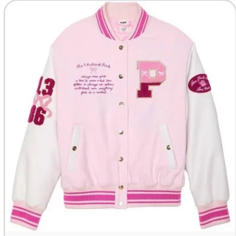 PINK Victoria's Secret Pink and White Varsity Jacket